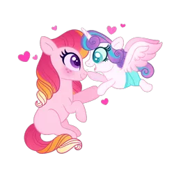 Size: 1000x1000 | Tagged: safe, artist:carouselunique, derpibooru import, princess flurry heart, oc, oc:honeycrisp blossom, earth pony, pony, honeycrisp tales, blank flank, boop, cute, diaper, female, filly, flurrybetes, half-siblings, heart, interdimensional siblings, offspring, parent:big macintosh, parent:princess cadance, parents:cadmac, simple background, sisters, transparent background