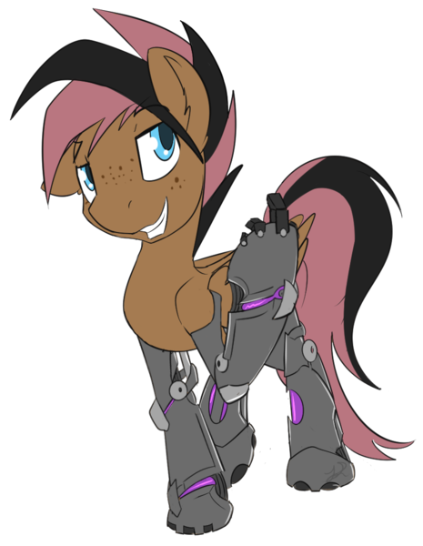 Size: 836x1078 | Tagged: safe, artist:beardie, derpibooru import, oc, unofficial characters only, cyborg, pegasus, pony, amputee, beckoning, commission, female, prosthetic limb, prosthetics, quadruple amputee, simple background, transparent background