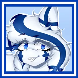 Size: 450x450 | Tagged: safe, artist:alliedrawsart, artist:alliedrawsart666, derpibooru import, oc, oc:finland, unofficial characters only, pony, blue eyes, braid, bust, colored pupils, commission, female, finland, icon, mare, portrait, sharp teeth, solo, teeth