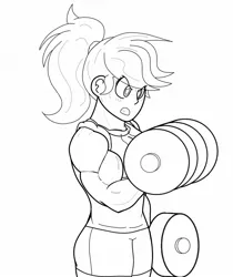 Size: 1183x1406 | Tagged: applejack, applejacked, artist:matchstickman, barbell, biceps, derpibooru import, human, humanized, muscles, safe, training