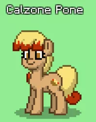 Size: 335x422 | Tagged: safe, derpibooru import, oc, oc:calzone pone, unofficial characters only, earth pony, food pony, original species, pizza pony, pony, pony town, cute, female, food, green background, mare, pizza, pone, simple background, smiling, solo