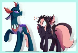 Size: 5321x3599 | Tagged: safe, artist:silverknight27, derpibooru import, pharynx, oc, oc:silver rose, changedling, changeling, pegasus, pony, to change a changeling, gay, heart, high res, male, neck fluff, prince pharynx, raised hoof, stallion, tongue out