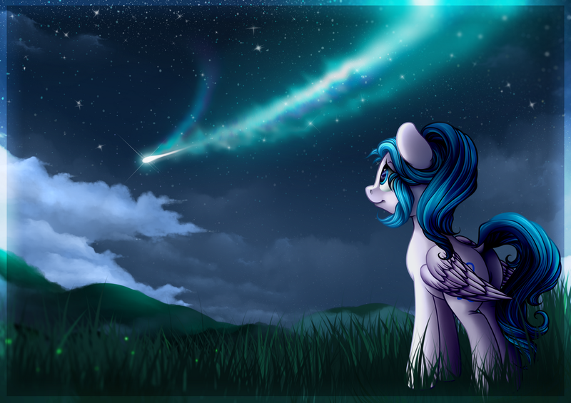 Size: 1360x960 | Tagged: safe, artist:vird-gi, derpibooru import, oc, unofficial characters only, pegasus, pony, female, mare, night, smiling, solo, stars