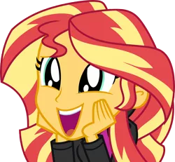 Size: 7000x6465 | Tagged: safe, artist:luckreza8, derpibooru import, sunset shimmer, eqg summertime shorts, equestria girls, pet project, absurd resolution, clothes, cute, female, open mouth, shimmerbetes, simple background, smiling, solo, transparent background, vector