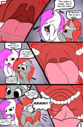 Size: 6500x9900 | Tagged: suggestive, artist:azerta56, derpibooru import, oc, oc:cutie dash, oc:mystery hyperpurple, unofficial characters only, comic:camera's trip, absurd resolution, camera, camera shot, comic, dialogue, duo, female, human teeth, imminent vore, male, mare, mawshot, mouthplay, mystie, nom, offscreen character, open mouth, pov, stallion, tongue out, uvula