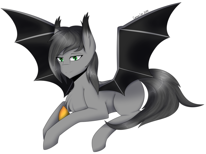 Size: 4880x3665 | Tagged: safe, artist:cannoncar, derpibooru import, oc, unofficial characters only, bat pony, bat pony oc, commission, food, looking at you, mango, prone, simple background, slit eyes, smiling, solo, transparent background