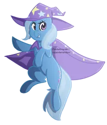 Size: 789x919 | Tagged: dead source, safe, artist:pandaamanda11, derpibooru import, trixie, pony, unicorn, cape, clothes, female, hat, mare, simple background, smiling, solo, transparent background, trixie's cape, trixie's hat