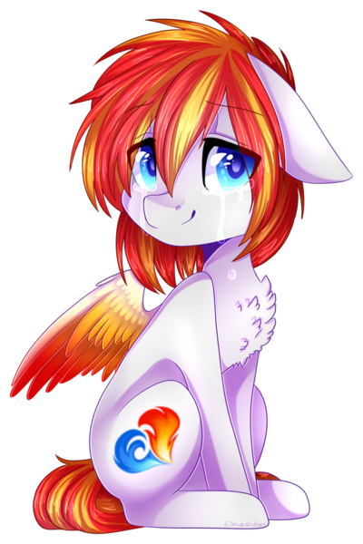 Size: 1095x1642 | Tagged: safe, artist:shiromidorii, derpibooru import, oc, oc:heartfire, unofficial characters only, pegasus, pony, chest fluff, colored wings, crying, floppy ears, male, multicolored wings, simple background, sitting, solo, stallion, transparent background