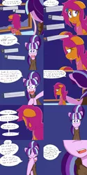 Size: 2000x4000 | Tagged: safe, artist:jake heritagu, derpibooru import, scootaloo, starlight glimmer, pony, comic:ask motherly scootaloo, ask, cloak, clothes, cloudsdale, comic, hairpin, implied sunburst, motherly scootaloo, smug, smuglight glimmer, sweatshirt