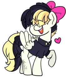 Size: 2539x3000 | Tagged: safe, artist:befishproductions, derpibooru import, songbird serenade, pegasus, pony, my little pony: the movie, bow, clothes, female, hair bow, hair over eyes, heart, high res, mare, open mouth, raised hoof, shirt, signature, simple background, solo, transparent background
