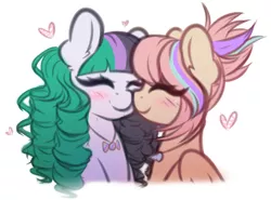 Size: 2750x2037 | Tagged: safe, artist:fluffymaiden, derpibooru import, oc, oc:seafoam, oc:sweet skies, unofficial characters only, earth pony, pegasus, pony, duo, female, heart, jewelry, lesbian, mare, necklace, nuzzling, oc x oc, shipping, smiling