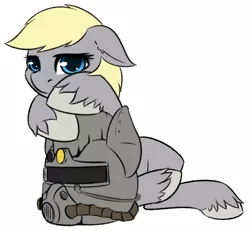 Size: 904x837 | Tagged: safe, artist:10art1, derpibooru import, oc, oc:icepick, unofficial characters only, pony, cute, fallout, floppy ears, forelegs crossed, helmet, looking at you, simple background, sketch, solo, white background