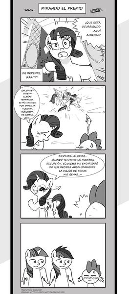 Size: 1024x2329 | Tagged: alicorn, artist:loreto-arts, comic, comic:friendship is innuendo, derpibooru import, dragon, le lenny face, rainbow dash, rarity, safe, spanish, spike, translation, twilight sparkle, twilight sparkle (alicorn)