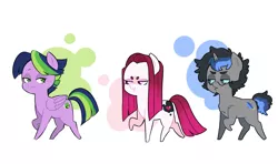Size: 4183x2480 | Tagged: safe, artist:pikokko, derpibooru import, oc, oc:jade, oc:princess nebula, oc:riddle, unofficial characters only, dracony, earth pony, hybrid, pegasus, pony, unicorn, chest fluff, chibi, colored sclera, disguise, freckles, glasses, interspecies offspring, offspring, parent:discord, parent:lord tirek, parent:princess celestia, parent:princess luna, parent:spike, parent:twilight sparkle, parents:celestirek, parents:lunacord, parents:twispike, simple background, species swap, white background