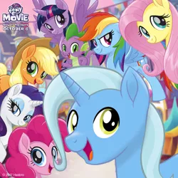 Size: 1080x1080 | Tagged: safe, derpibooru import, applejack, fluttershy, pinkie pie, rainbow dash, rarity, spike, twilight sparkle, twilight sparkle (alicorn), oc, oc:cobalt, alicorn, dragon, earth pony, pegasus, pony, unicorn, my little pony: the movie, cardboard twilight, female, looking at you, male, mane seven, mane six, mare, mlp movie pony maker, movie accurate, not trixie, smiling, stallion