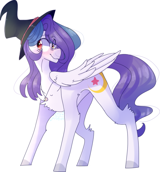 Size: 1024x1102 | Tagged: safe, artist:emily-826, derpibooru import, oc, oc:shylu, unofficial characters only, pegasus, pony, female, hat, mare, simple background, solo, transparent background, witch hat