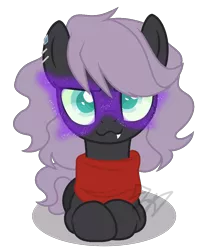 Size: 984x1172 | Tagged: safe, artist:jaysey, derpibooru import, oc, oc:crystallized heart, earth pony, pony, clothes, dark, female, magic, offspring, parent:king sombra, parent:maud pie, prone, scarf, simple background, snaggletooth, solo, sombra eyes, transparent background