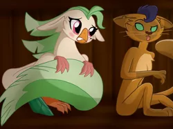 Size: 2732x2048 | Tagged: abyssinian, amputee, anthro, artist:justsomepainter11, beauty mark, blushing, capper dapperpaws, captain celaeno, cat, covering, derpibooru import, embarrassed, embarrassed nude exposure, female, male, my little pony: the movie, nudity, prosthetic limb, prosthetics, suggestive, we don't normally wear clothes