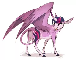 Size: 1000x783 | Tagged: alicorn, alicow, artist:probablyfakeblonde, cloven hooves, cow, cowified, curved horn, derpibooru import, female, horn, leonine tail, purple eyes, purple hair, safe, solo, species swap, twilight sparcow, twilight sparkle, twilight sparkle (alicorn), udder, wings