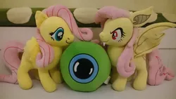 Size: 1024x576 | Tagged: safe, artist:ninjaspirit7, derpibooru import, fluttershy, bat pony, pony, duality, flutterbat, irl, jacksepticeye, photo, plushie, race swap, self ponidox, septic sam