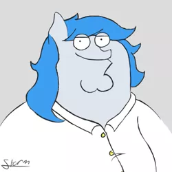 Size: 519x519 | Tagged: bad, bedroom eyes, chubby, derpibooru import, family guy, gray background, looking at you, oc, oc:stormpone, peter griffin, safe, simple background, smiling, solo, unofficial characters only, wtf