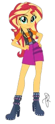 Size: 910x2048 | Tagged: safe, artist:ilaria122, derpibooru import, sunset shimmer, equestria girls, equestria girls series, boots, clothes, female, hand on hip, shoes, simple background, skirt, solo, transparent background, vector