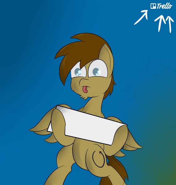 Size: 4408x4640 | Tagged: safe, artist:dttart, derpibooru import, oc, oc:vicious loop, unofficial characters only, pegasus, pony, absurd resolution, bipedal, cute, sign, tongue out, trello