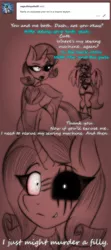 Size: 530x1197 | Tagged: semi-grimdark, artist:lil miss jay, derpibooru import, rainbow dash, rarity, anthro, ask lil miss rarity, lil-miss rarity, comic, eyeliner, makeup, saddledash, tumblr