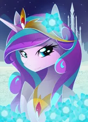 Size: 2084x2878 | Tagged: safe, artist:basykail, derpibooru import, princess flurry heart, alicorn, pony, beautiful, bust, crown, crystal empire, cute, female, flower, flurrybetes, glow, grin, hair ornament, jewelry, lidded eyes, looking at you, mare, older, older flurry heart, portrait, regalia, smiling, solo, tiara, wings