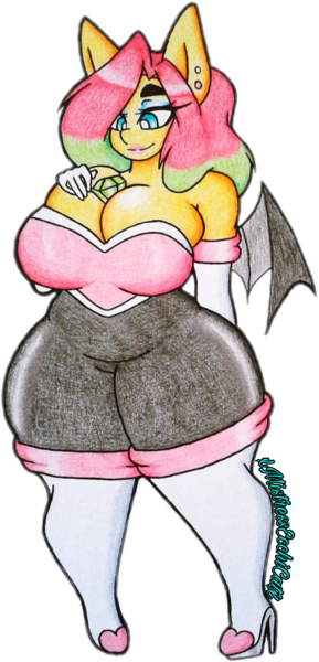 Size: 954x1980 | Tagged: anthro, anthro oc, artist:xmistressecchicatx, big breasts, breasts, clothes, cosplay, costume, crossover, derpibooru import, female, mare, oc, oc:melon drop, rouge the bat, simple background, smiling, solo, solo female, sonic the hedgehog (series), suggestive, thick, traditional art, transparent background, unofficial characters only