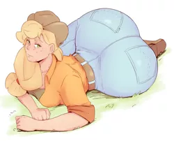 Size: 2040x1648 | Tagged: applebucking thighs, applebutt, applejack, artist:sundown, ass, boots, bottom heavy, breasts, clothes, cowboy hat, derpibooru import, extra thicc, female, freckles, hat, high heel boots, huge butt, human, humanized, jacqueline applebuck, jeans, large butt, pants, shirt, shoes, simple background, solo, solo female, stetson, suggestive, the ass was fat, thick, thunder thighs, wide hips