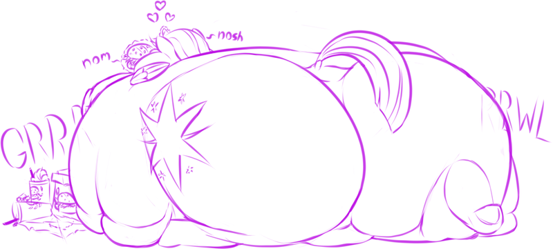 Size: 1931x872 | Tagged: questionable, artist:gabrielcoroum, derpibooru import, part of a set, twilight sparkle, twilight sparkle (alicorn), alicorn, belly, blob, burger, dock, eating, fat, female, food, hay burger, heart, huge butt, immobile, impossibly large belly, impossibly large butt, large butt, magic, monochrome, morbidly obese, nom, obese, part of a series, plot, rolls of fat, sequence, solo, solo female, squishy, stomach noise, telekinesis, twilard sparkle, underhoof, weight gain, weight gain sequence