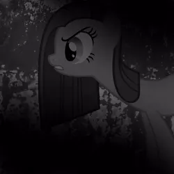 Size: 600x600 | Tagged: safe, derpibooru import, editor:arterialblack716, pinkie pie, earth pony, pony, angry, black and white, dark, female, frown, grayscale, grunge, mare, monochrome, pinkamena diane pie, sad, solo, standing