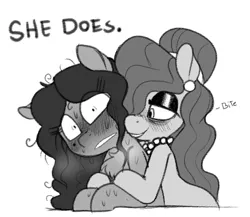 Size: 491x426 | Tagged: suggestive, artist:whydomenhavenipples, derpibooru import, oc, oc:beauty mark, oc:nikita, unofficial characters only, pony, ask, bedroom eyes, dialogue, female, implied incest, jewelry, mare, mother and daughter, neck biting, necklace, pearl necklace, shrunken pupils, sweat, tumblr