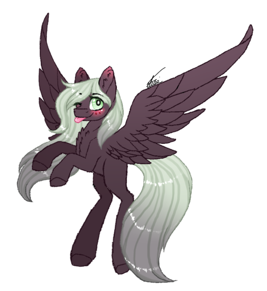 Size: 916x1000 | Tagged: safe, artist:inspiredpixels, derpibooru import, oc, oc:reyna cloverfield, unofficial characters only, pegasus, pony, blushing, chest fluff, female, gift art, image, looking at you, mare, one eye closed, png, rearing, simple background, smiling, solo, spread wings, tongue out, transparent background, unshorn fetlocks, wings, wink