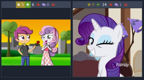 Size: 488x271 | Tagged: safe, derpibooru import, rarity, scootaloo, sweetie belle, pony, unicorn, derpibooru, equestria girls, female, juxtaposition, juxtaposition win, lesbian, mare, meme, meta, one eye closed, scootabelle, shipper on deck, shipperity, shipping, wink