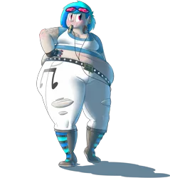 Size: 5000x5220 | Tagged: absurd resolution, artist:secretgoombaman12345, ask chubby diamond, bbw, belly, belly button, belt, boots, breasts, clothes, derpibooru import, dj boot-3, ear piercing, fat, female, fingerless gloves, gloves, headphones, human, humanized, muffin top, obese, piercing, shoes, simple background, solo, ssbbw, suggestive, tattoo, transparent background, vinyl fat, vinyl scratch, wide hips