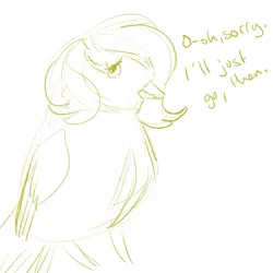 Size: 700x700 | Tagged: artist:goat train, bird, birdified, derpibooru import, dialogue, fluttershy, monochrome, nervous, safe, sketch, solo, species swap