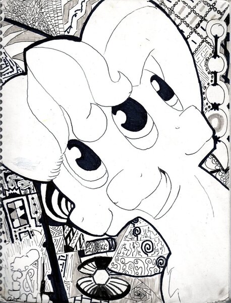 Size: 781x1023 | Tagged: artist:andandampersand, bust, derpibooru import, monochrome, oc, oc:andandampersand, portrait, safe, signature, source needed, three faces, traditional art, unofficial characters only, useless source url