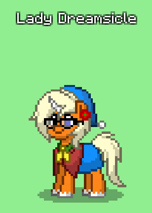 Size: 308x431 | Tagged: safe, derpibooru import, oc, oc:dreamsicle, unofficial characters only, pony, pony town, clothes, curved horn, cute, glasses, hat, neckerchief, nightcap, poppy, skirt, unshorn fetlocks