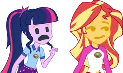 Size: 1024x608 | Tagged: safe, derpibooru import, edit, part of a set, sunset shimmer, twilight sparkle, equestria girls, emoji, everfree forest, meme, part of a series, shitposting, simple background, transparent background