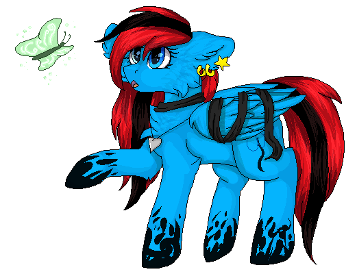 Size: 521x400 | Tagged: safe, artist:czywko, derpibooru import, oc, oc:liluck, unofficial characters only, butterfly, pegasus, pony, blue eyes, ear piercing, earring, female, jewelry, mare, necklace, open mouth, piercing, pixel art, request, simple background, solo, transparent background