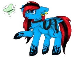 Size: 521x400 | Tagged: safe, artist:czywko, derpibooru import, oc, oc:liluck, unofficial characters only, butterfly, pegasus, pony, blue eyes, ear piercing, earring, female, jewelry, mare, necklace, open mouth, piercing, pixel art, request, simple background, solo, transparent background