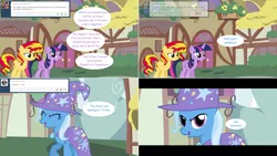 Size: 2564x1444 | Tagged: safe, artist:hakunohamikage, derpibooru import, sunset shimmer, trixie, twilight sparkle, twilight sparkle (alicorn), alicorn, pony, ask-princesssparkle, ask, comic, tumblr