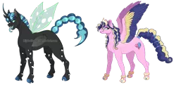 Size: 1705x825 | Tagged: safe, artist:bijutsuyoukai, derpibooru import, princess skyla, oc, oc:pupa, changeling, pegasus, pony, curved horn, female, mare, offspring, parent:princess cadance, parent:queen chrysalis, parent:shining armor, parents:shiningcadance, simple background, transparent background