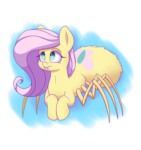 Size: 1500x1600 | Tagged: artist:heir-of-rick, cute, derpibooru import, fangs, fluttershy, gift art, monster pony, original species, safe, shyabetes, solo, species swap, spiderpony, spidershy