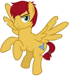Size: 2450x2700 | Tagged: safe, alternate version, artist:cheezedoodle96, derpibooru import, flash magnus, pegasus, pony, campfire tales, shadow play, .svg available, flying, lidded eyes, looking at you, male, missing accessory, rearing, simple background, smiling, solo, stallion, svg, torn wings, transparent background, vector