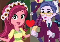 Size: 1024x714 | Tagged: safe, artist:3d4d, derpibooru import, edit, edited screencap, screencap, clayton potter, gloriosa daisy, larry cooper, equestria girls, legend of everfree, claisy, female, geode of fauna, geode of shielding, geode of sugar bombs, geode of super speed, geode of super strength, magical geodes, male, shipping, shipping domino, straight