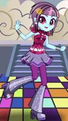 Size: 281x497 | Tagged: safe, artist:unicornsmile, derpibooru import, sunny flare, dance magic, equestria girls, spoiler:eqg specials, clothes, female, lipstick, raised leg, solo, starsue