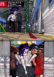 Size: 1024x1464 | Tagged: artist:newyorkx3, comic, crysmmy, derpibooru import, food, manic monday, metro, oc, oc:crystal, oc:tommy, rarity, safe, song reference, subway, train, train station